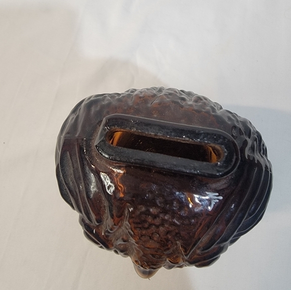 Vintage Embossed Libbey of Canada Wise Old Owl Amber Glass Piggy Bank - Picture 4 of 6